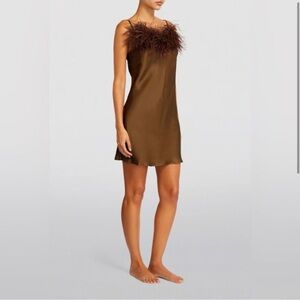 NWT Sleeper Boheme Mini Dress with Feathers in Whiskey Brown Medium